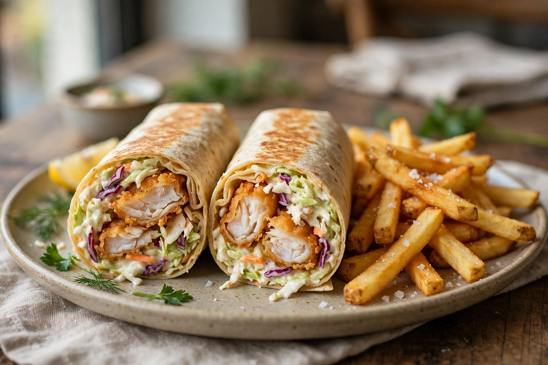 Fishaways crunchy hake wrap with chips