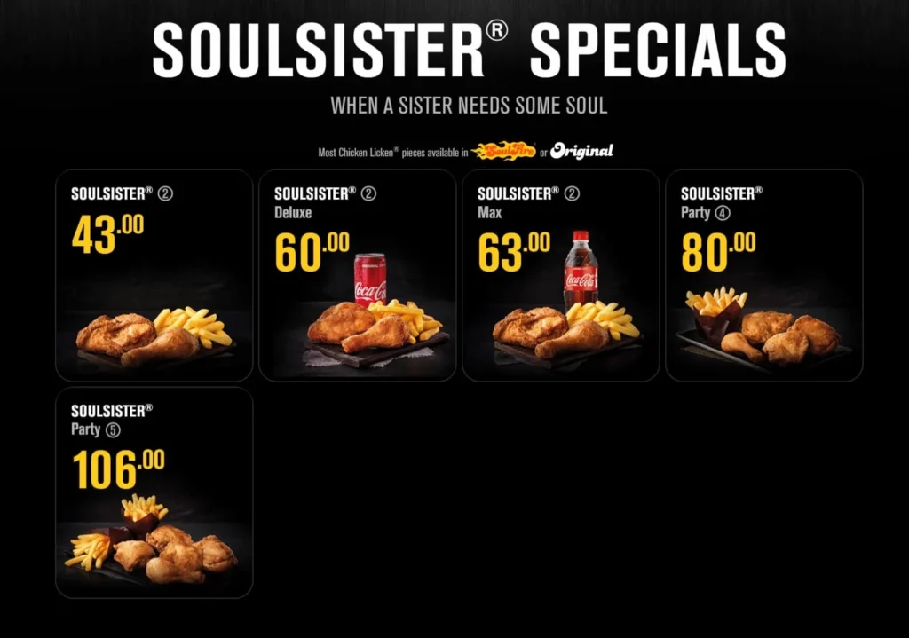 Chicken Licken Lunch Meals & Soulsister Specials Menu Prices