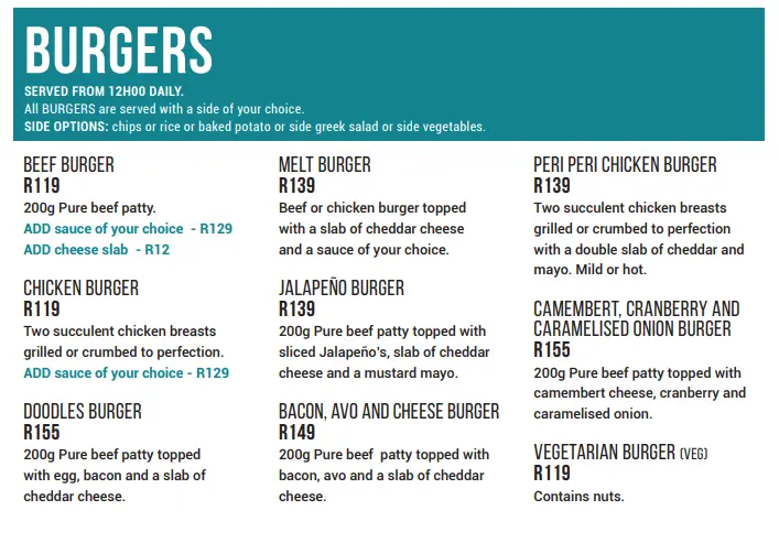 Doodles Burgers Menu Prices