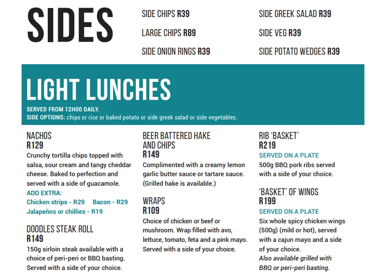 Doodles Light Lunches Menu Prices