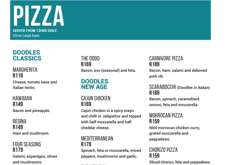 Doodles Pizza Menu Prices