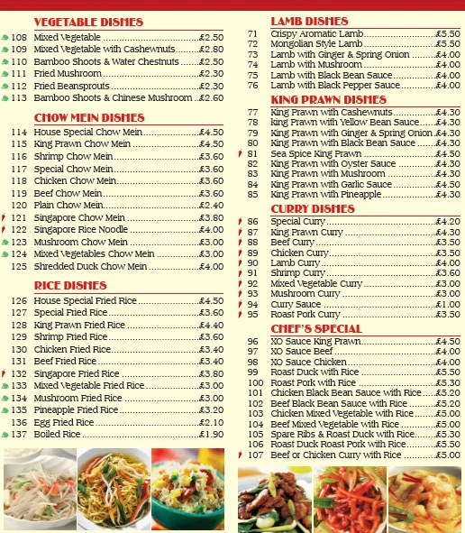 Kung Fu Kitchen Main Dishes Menu