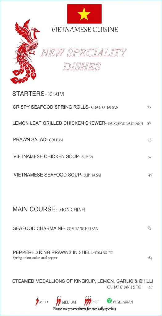 Saigon Rivonia Seafood Menu Prices