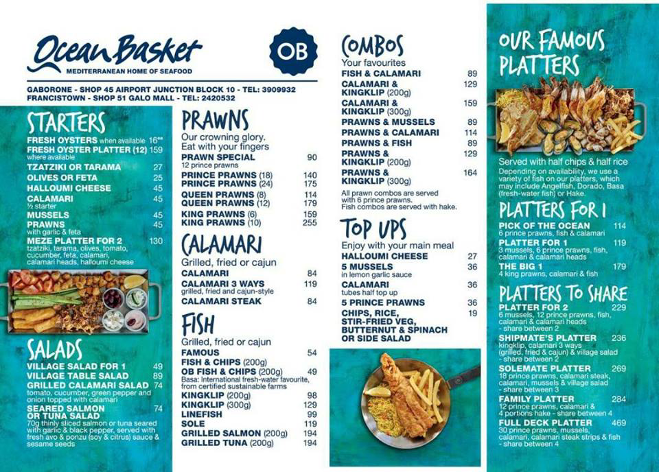 Updated Menu Items And Prices Of Ocean Basket South Africa