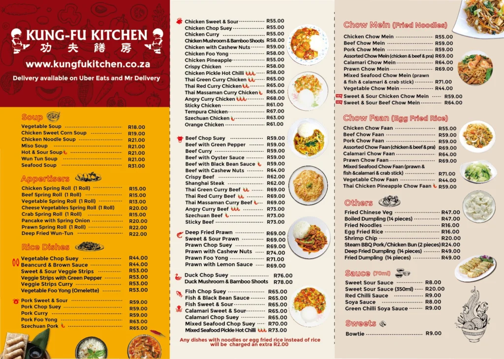 Updated Menu Items And Prices of Kung Fu Kitchen South Africa