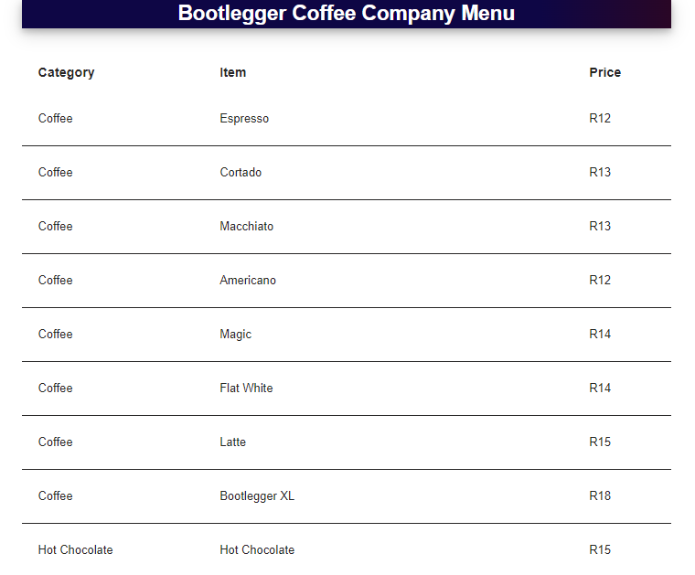 Bootleggers Coffee Company Menu Prices