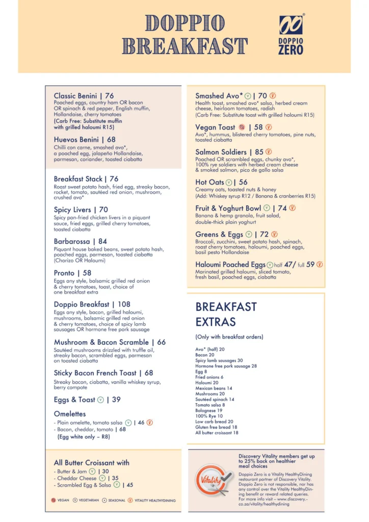 Doppio Zero Breakfast Menu Prices