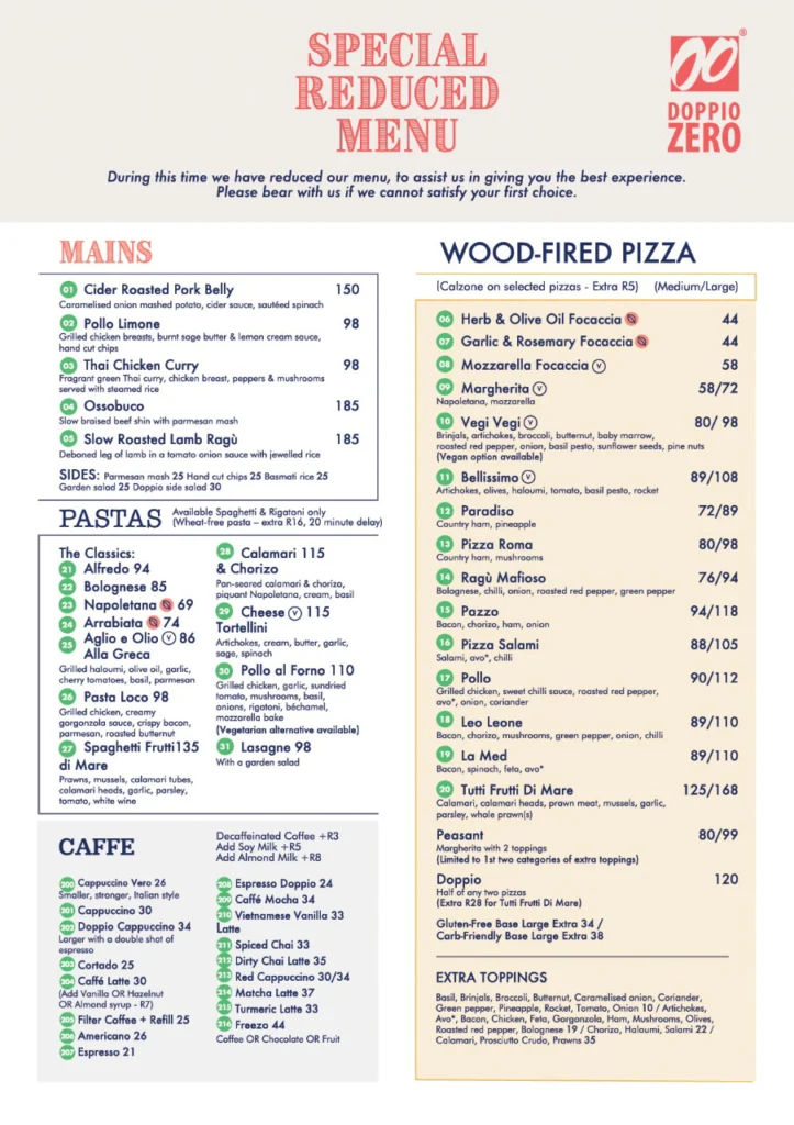 Doppio Zero Chicken Pizza Menu Prices