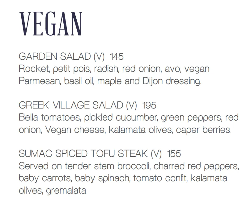 Grand Pavilion Vegan Menu Prices