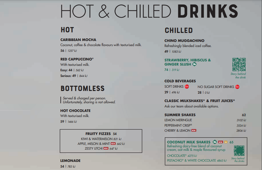 Mugg And Bean Hot Beverages Menu Prices