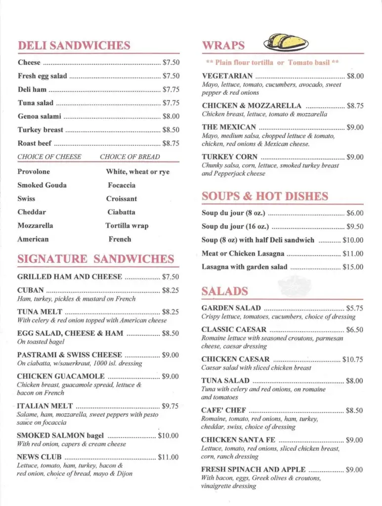 News Cafe Designer Benedict's Boksburg Menu Prices