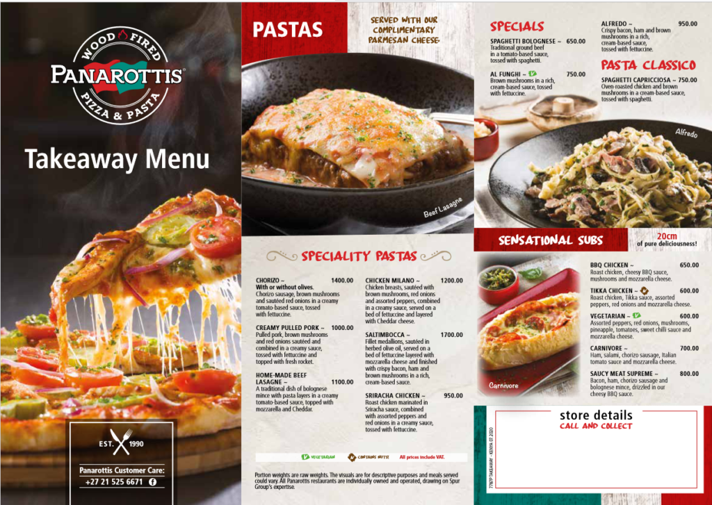  Panarottis Takeaway Menu Prices