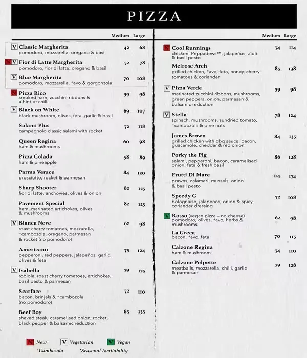 Piza e Vino Pizza Menu Prices