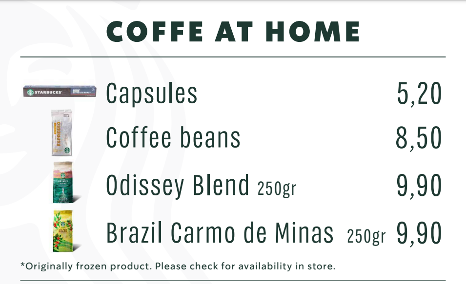 Starbucks Coffee Menu Prices