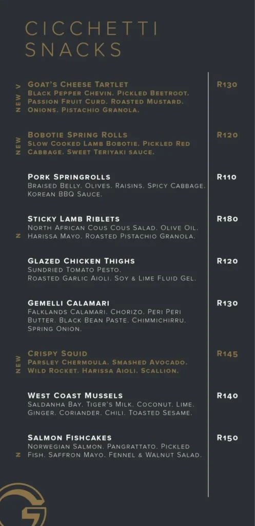 Updated Menu Items And Prices Of  Gemelli South Africa