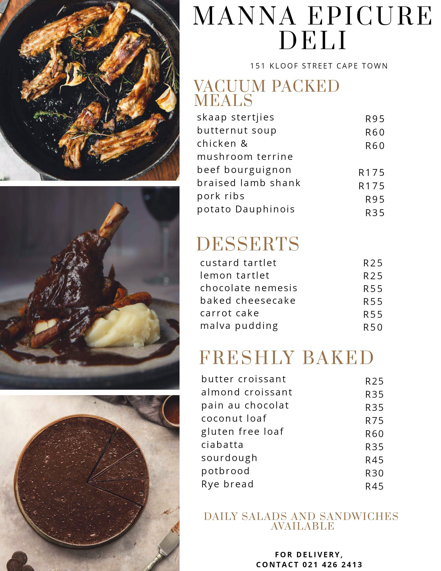 Updated Menu Items And Prices Of Manna Epicure South Africa