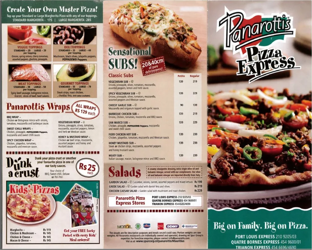 Updated Menu Items And Prices Of Panarottis South Africa