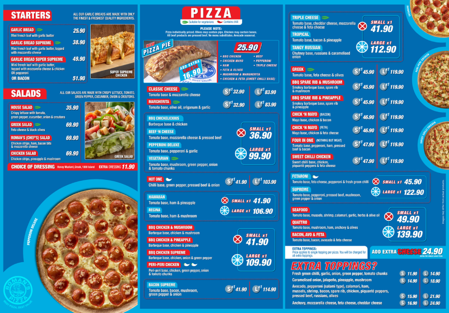 Updated Menu Items And Prices Of Romans Pizza South Africa