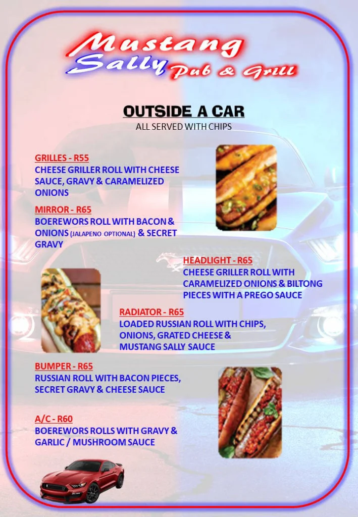 Mustang Sally’s Menu With Updated Prices in South Africa 2025