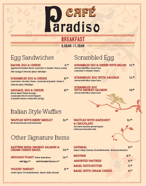 Cafe Paradiso Menu With Updated Prices in South Africa 2025