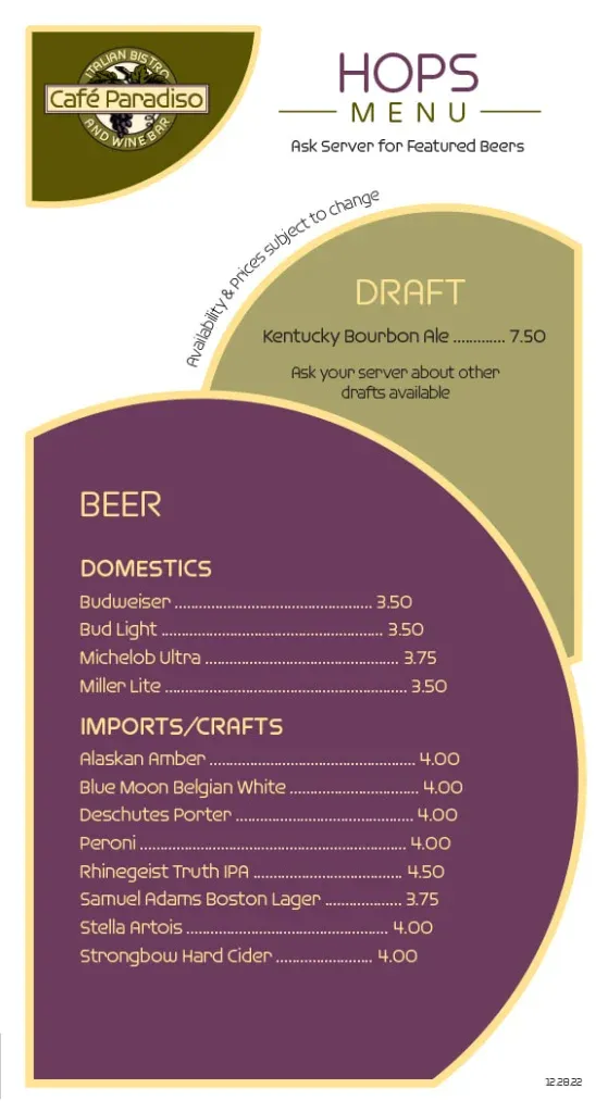 Cafe Paradiso Menu With Updated Prices in South Africa 2025