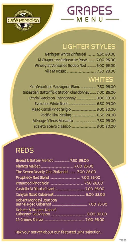 Cafe Paradiso Menu With Updated Prices in South Africa 2025