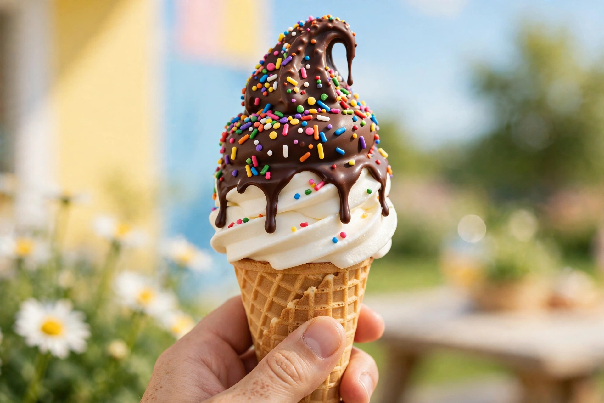 Milky Lane soft-serve ice cream cone with sprinkles